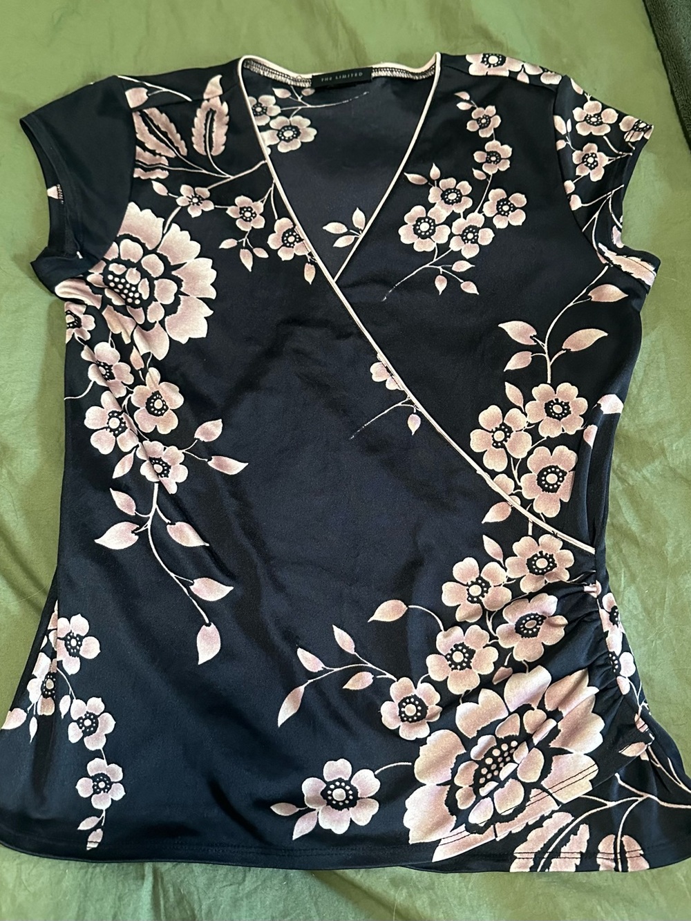 The Limited Black Floral Faux-Wrap Top with Blush Flowers